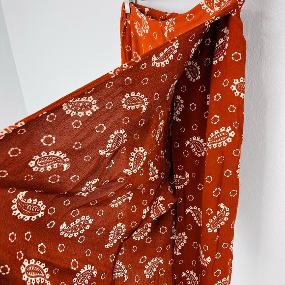 Zara Paisley Bronze Orange Brown Open Side Slits Casual Capris Pants - Picture 2 of 8